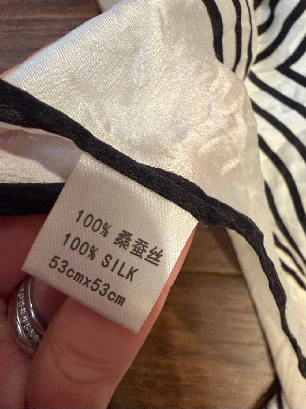 Striped Square Silk Scarf in Cream and Black 53cm x 53cm - C19-109